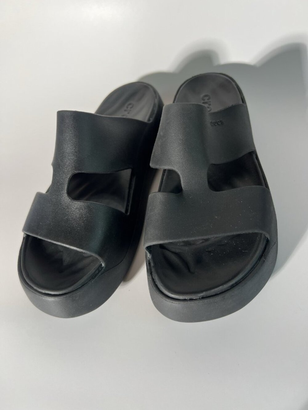 Crocs Black Platform Slides Comfort Sandals Womens W8 - Picture 14 of 14